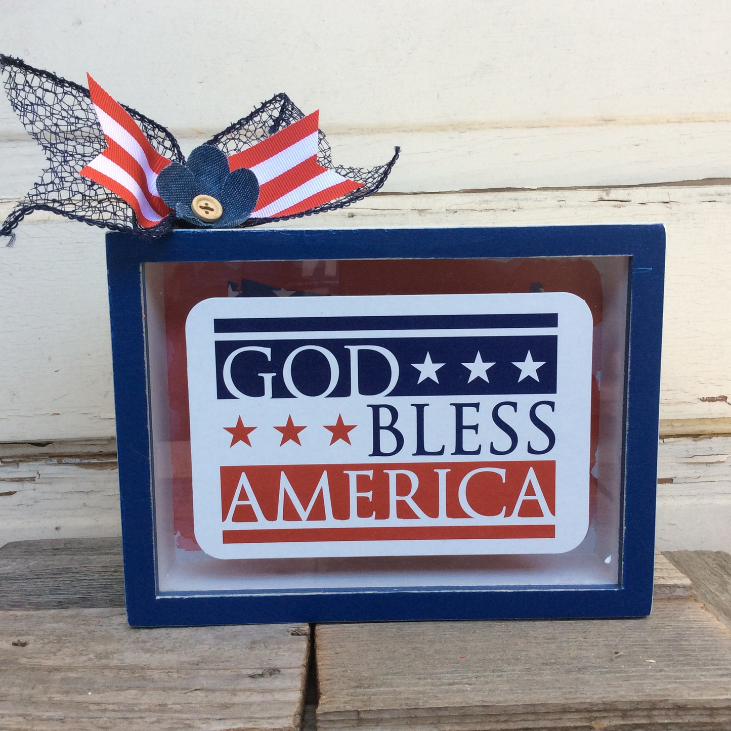 AGD Patriotic Decor -God Bless America Shadow Box Sign