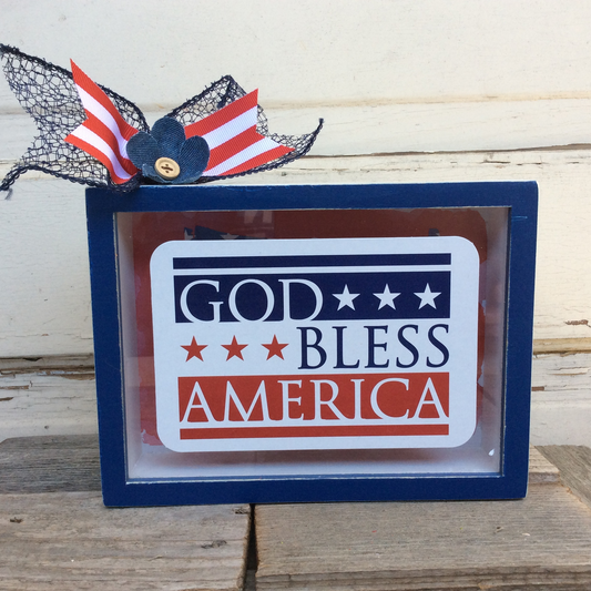 AGD Patriotic Decor -God Bless America Shadow Box Sign
