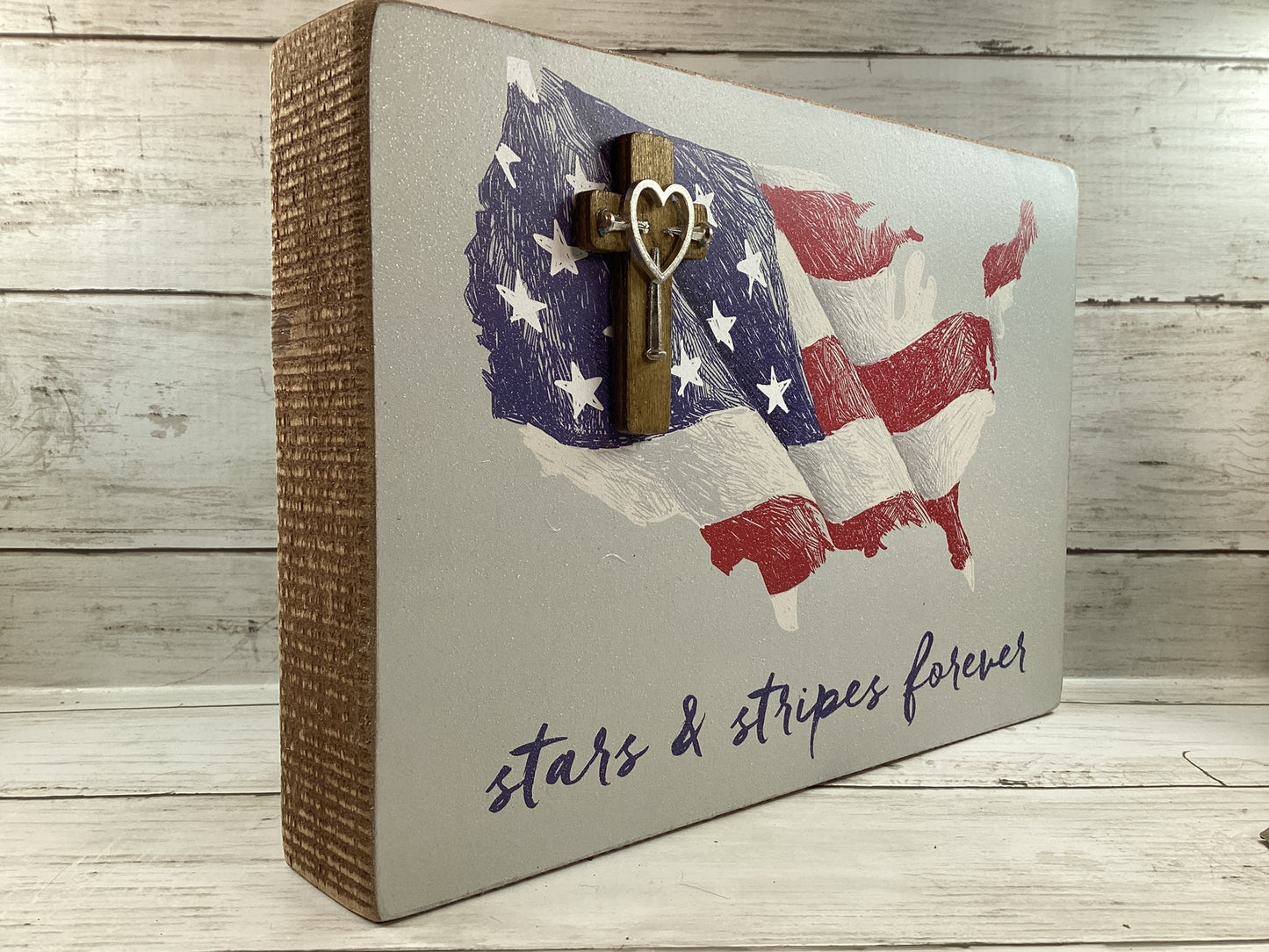 AGD Patriotic Decor - Cross Nails Stars & Stripes Forever Wood Box Sign