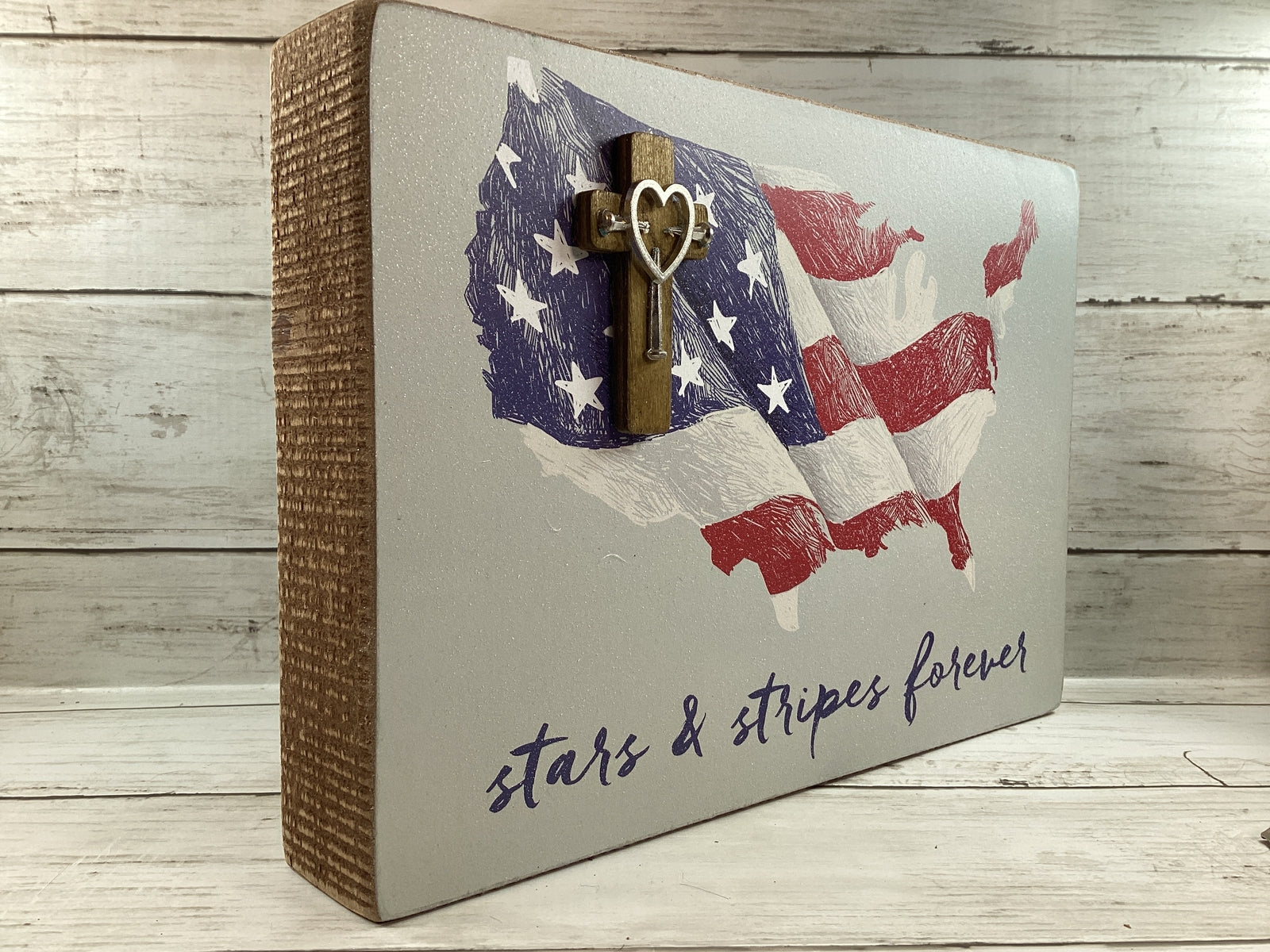 AGD Patriotic Decor - Cross Nails Stars & Stripes Forever Wood Box Sign