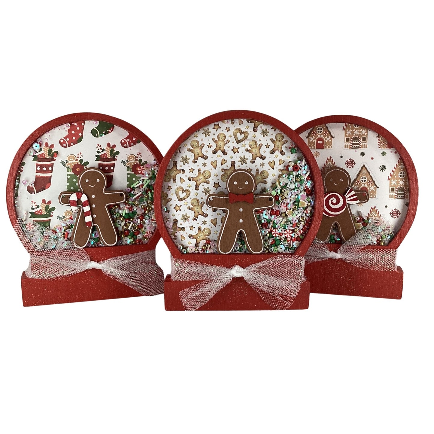 AGD Christmas Decor - Gingerbread Man Dry Snow Globe Wood Shaker 3pc Set