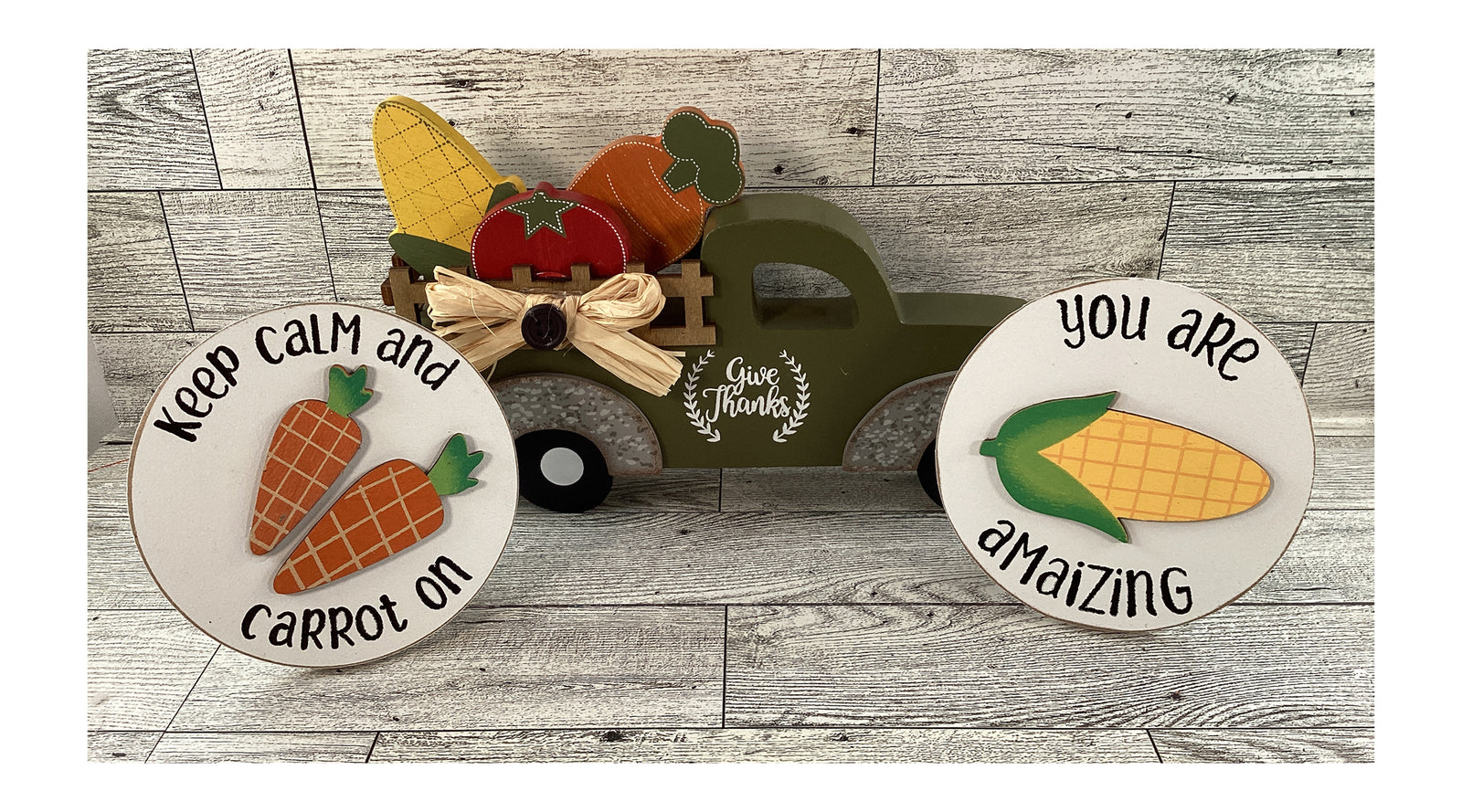 AGD Fall Decor - Chunky Wood Truck Corn Carrot Tier Tray Bundle 5pc Set