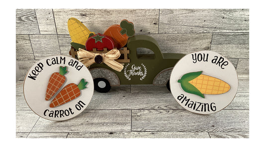 AGD Fall Decor - Chunky Wood Truck Corn Carrot Tier Tray Bundle 5pc Set