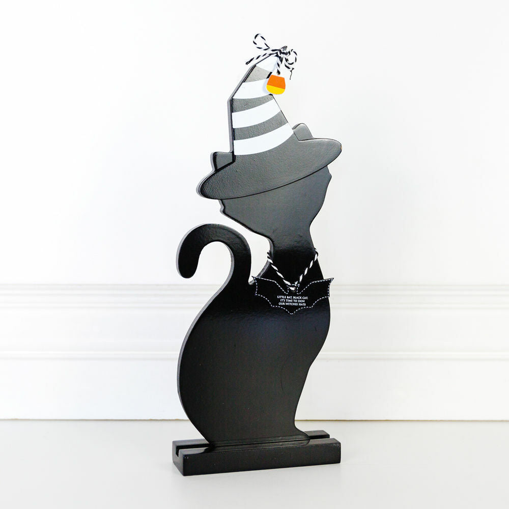 Adams & Co. Halloween Decor - Black Cat Witch Hat Candy Corn Sitter