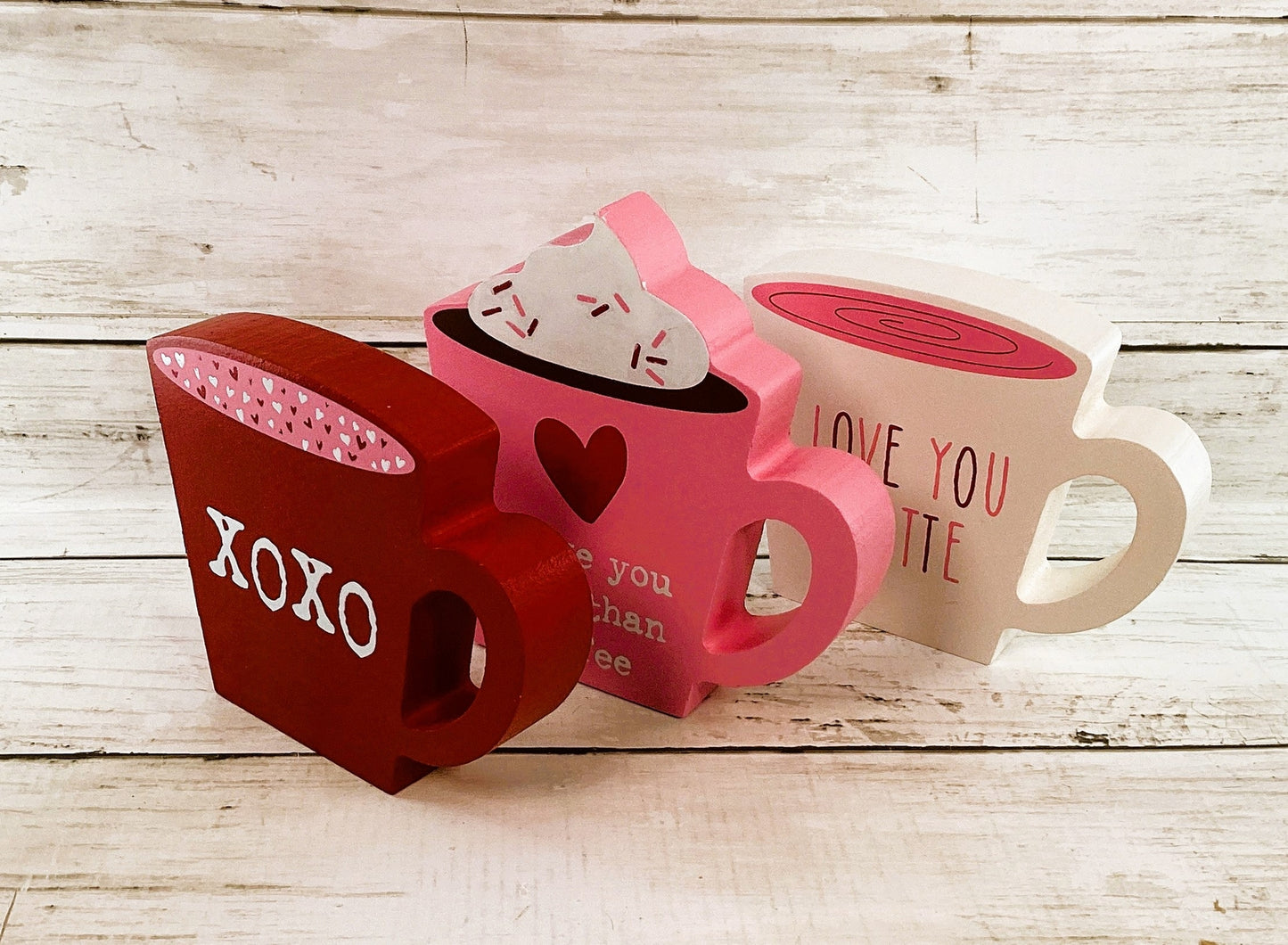 CP Valentines Decor - Love XOXO Latte Wood Coffee Cups 3pc