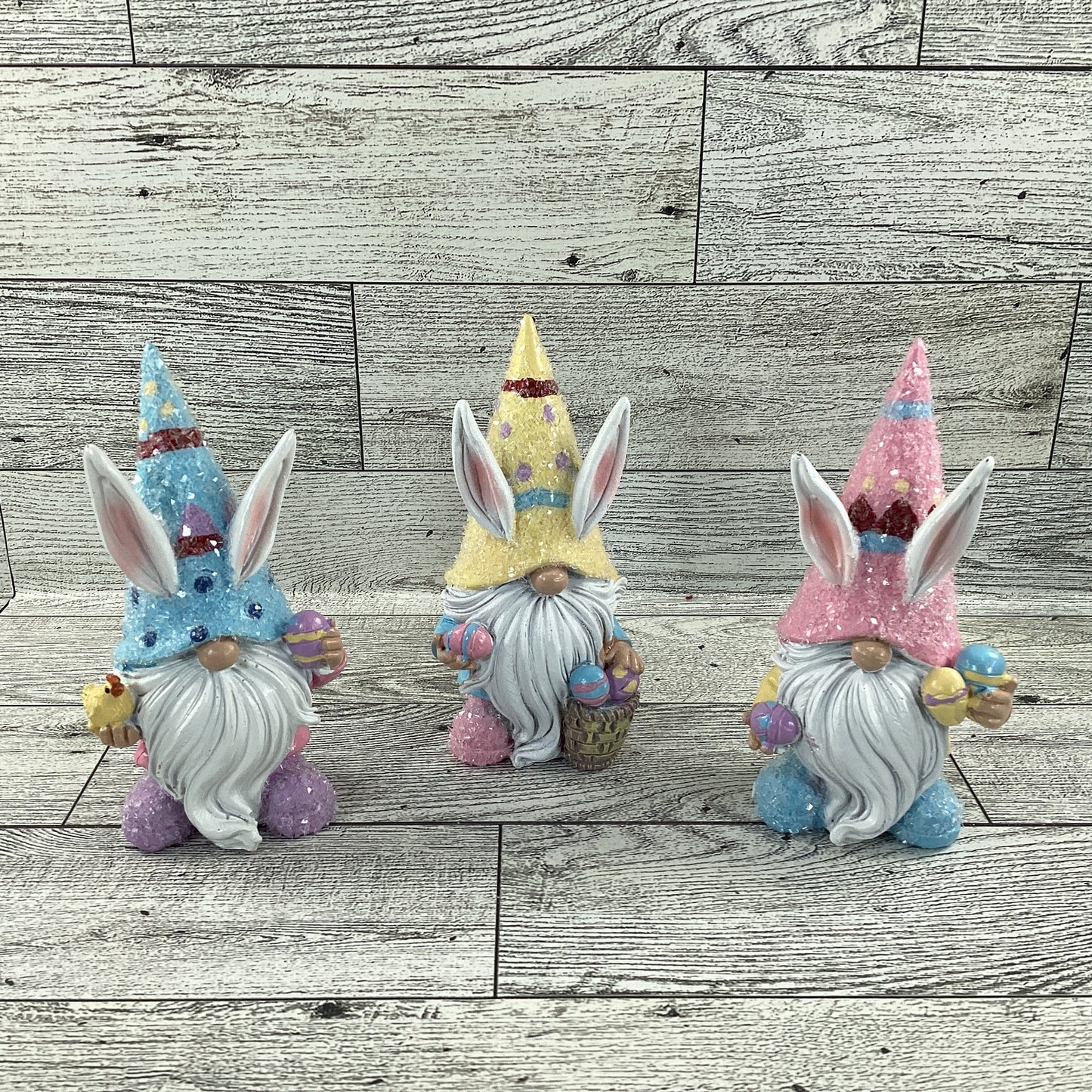 AGD Easter Decor - Resin Gnome Glitter Bunny Rabbit Tier Tray 4pc Set (C)