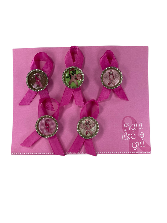 AGD Cancer Support - Pink Ribbon Bottle-cap Pins 5pc Set