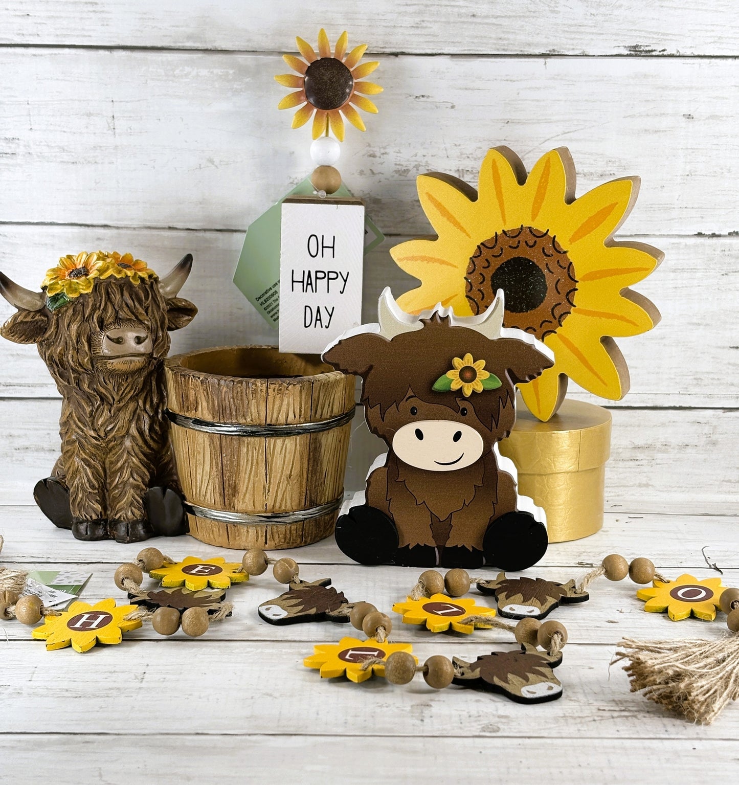 HL Spring Decor - Scottish Highland Cow Sunflower Designs