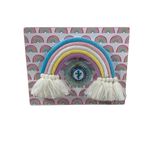 AGD Easter Decor - Pastel 3-D Rainbow Cross Block Sign