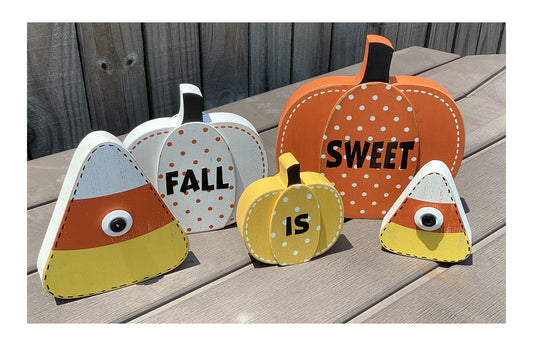 AGD Fall Decor - Sweet Candy Corn Trick Treat Chunky Pumpkins 5pc Set