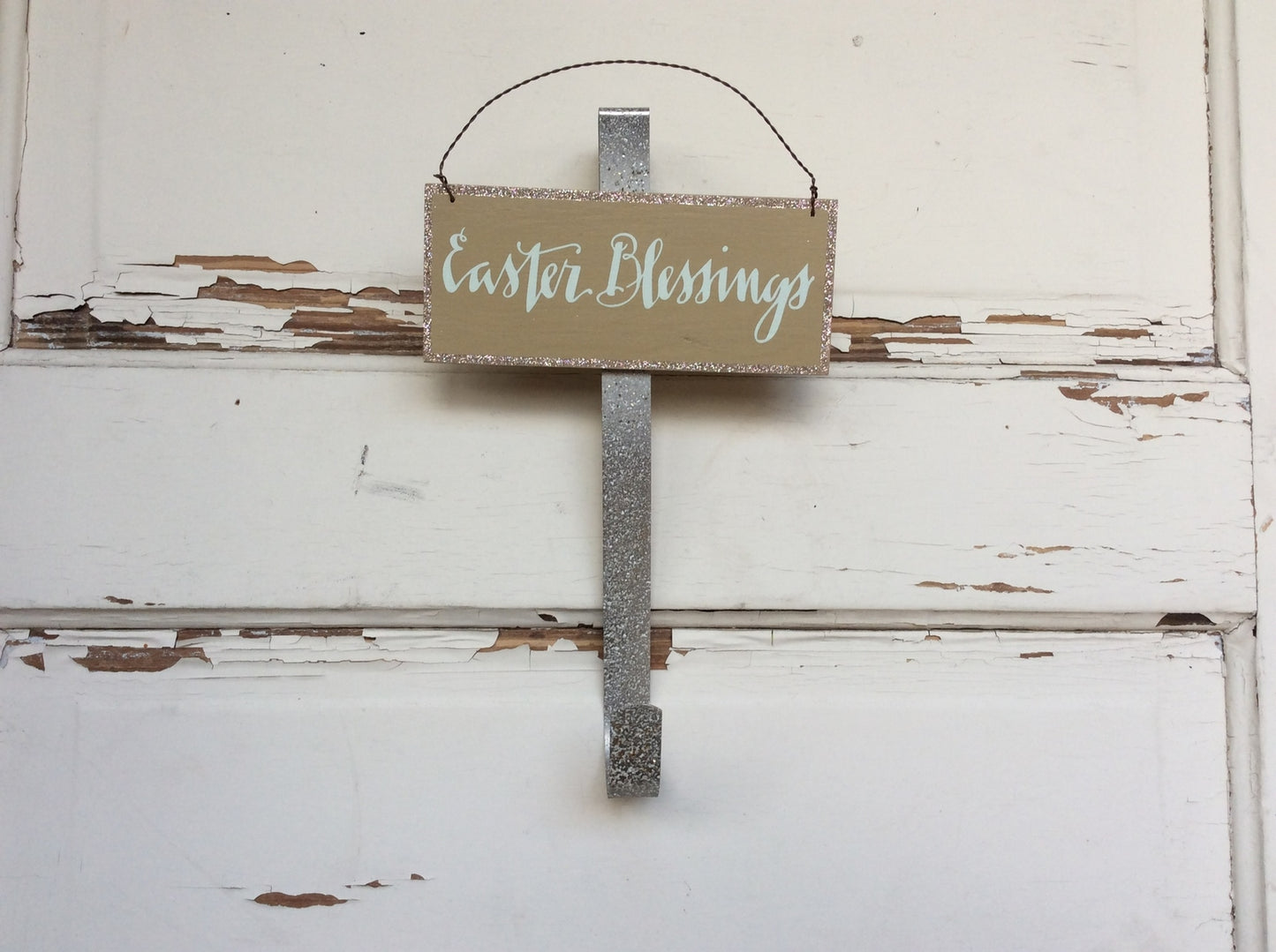 AGD Spring Easter Decor – Easter Blessings Gold Glitter Wreath Door Hanger