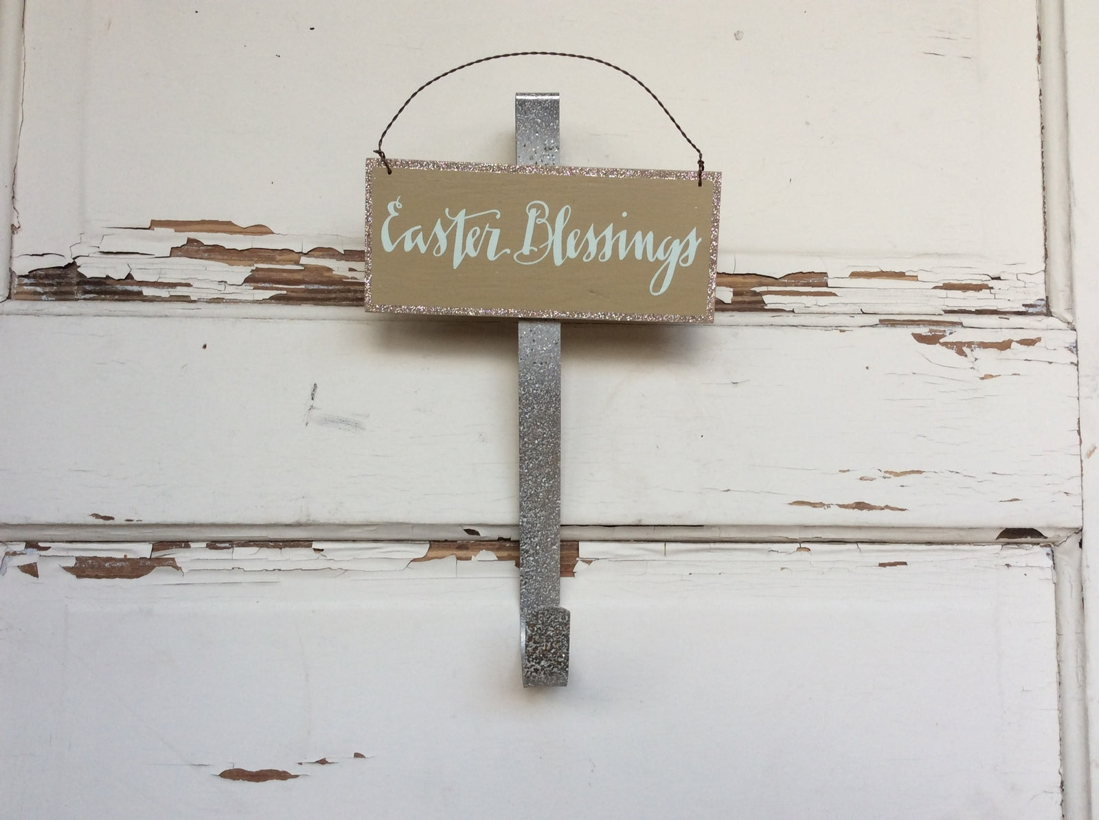 AGD Spring Easter Decor – Easter Blessings Gold Glitter Wreath Door Hanger