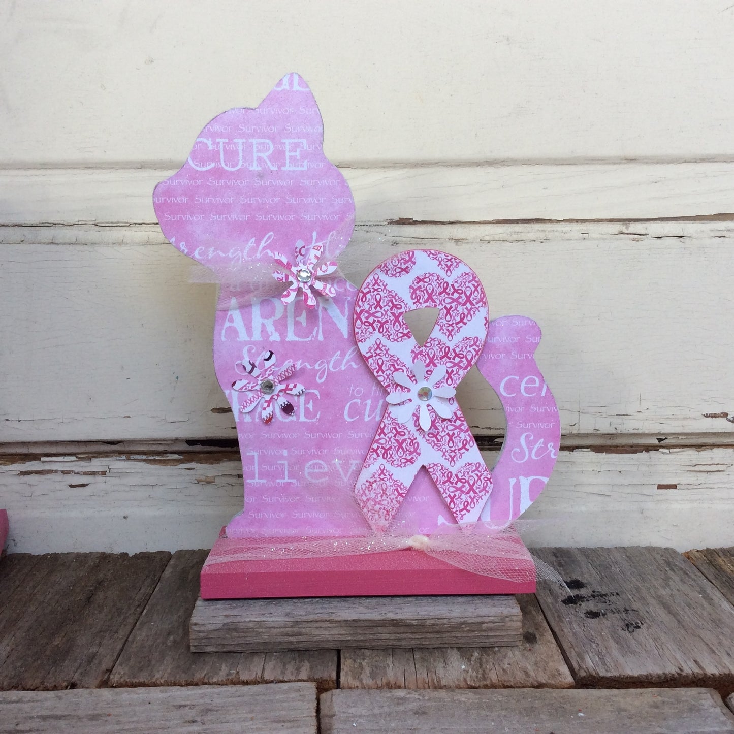 AGD Home Decor - Cancer Believe Cure Ribbon Cat Display