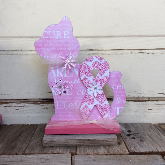 AGD Home Decor - Cancer Believe Cure Ribbon Cat Display