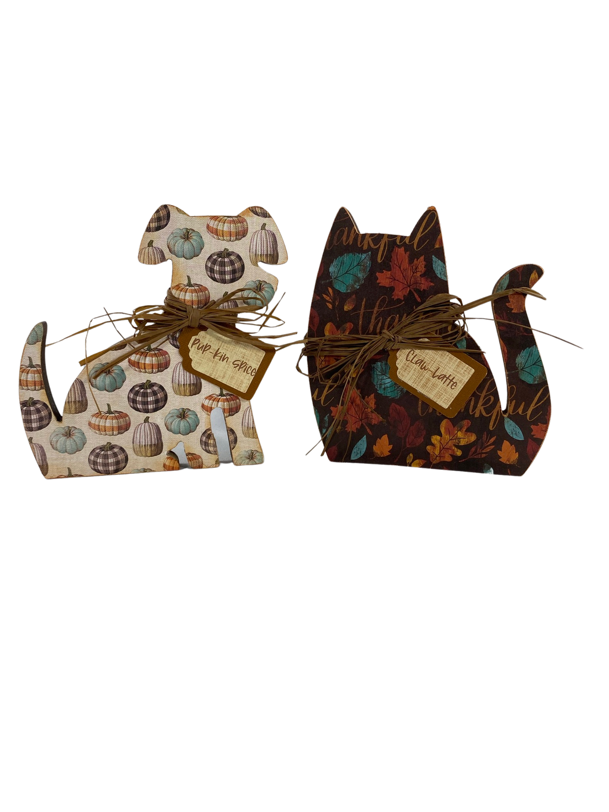 AGD Fall Decor -Pup-kin Spice Claw Latte Wood Cat Dog 2pc Set