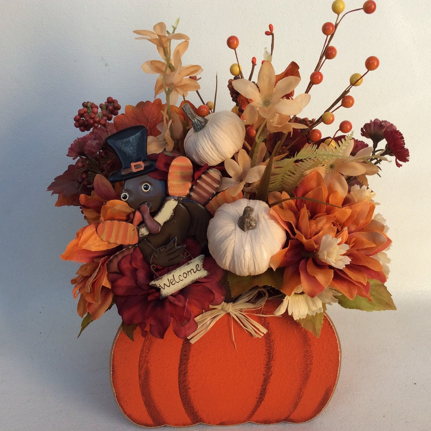 AGD Fall Decor-Harvest Thanksgiving Pumpkin Reversible Artificial Floral Display