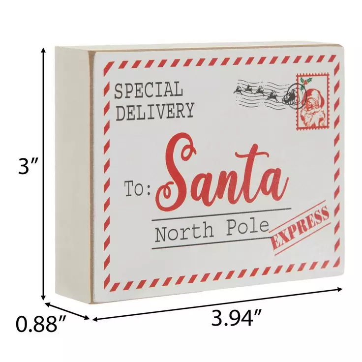 HL Christmas Decor - Special Delivery Santa Letter Mail Block Sign