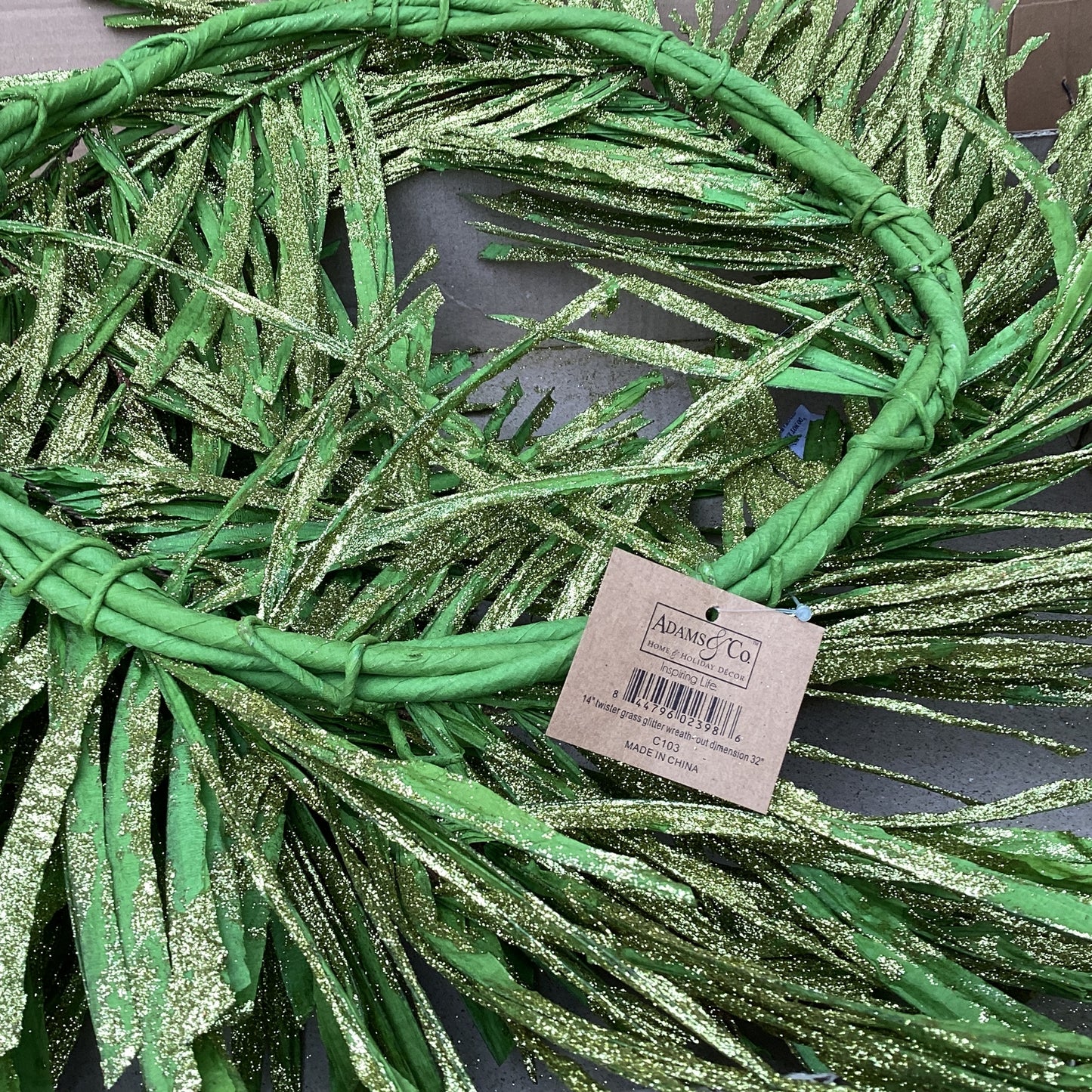 Adams Craft Supply - Green Gold-Glitter Twisted Grass Wreath 22inch 2pc