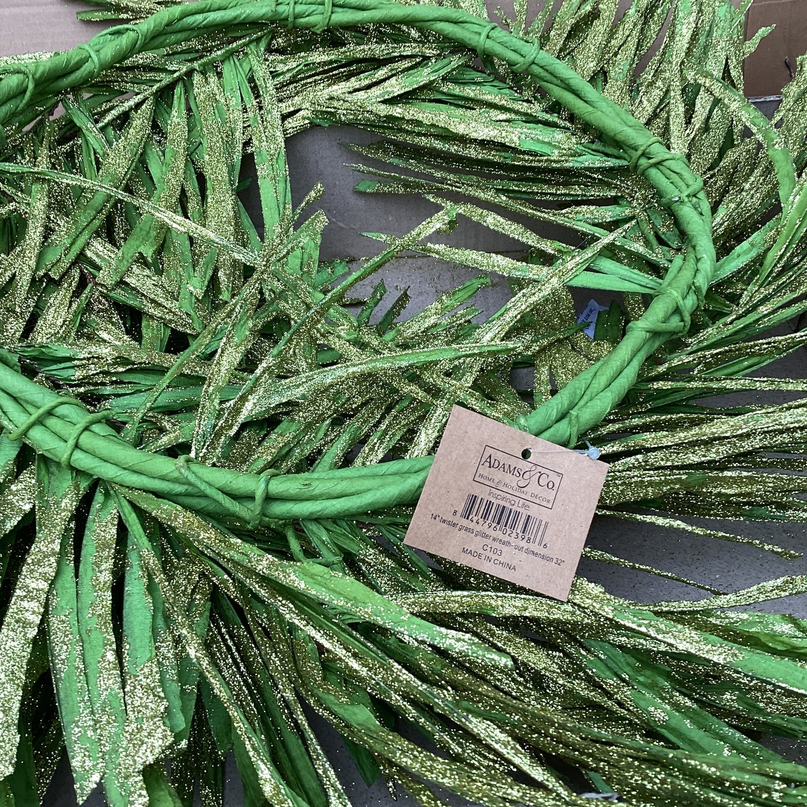 Adams Craft Supply - Green Gold-Glitter Twisted Grass Wreath 22inch 2pc