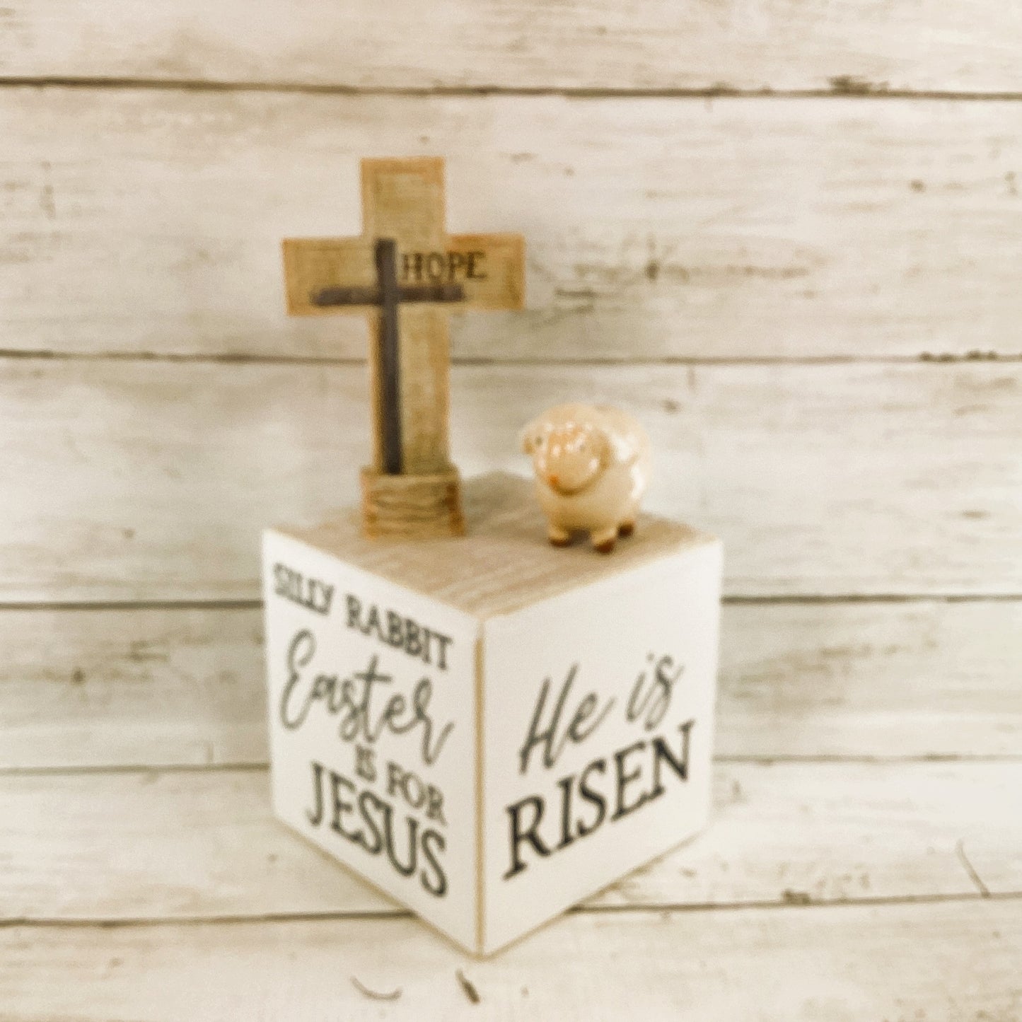 Easter Decor - Resurrection He Lives Risen Hope Cross Lamb 3pc Set