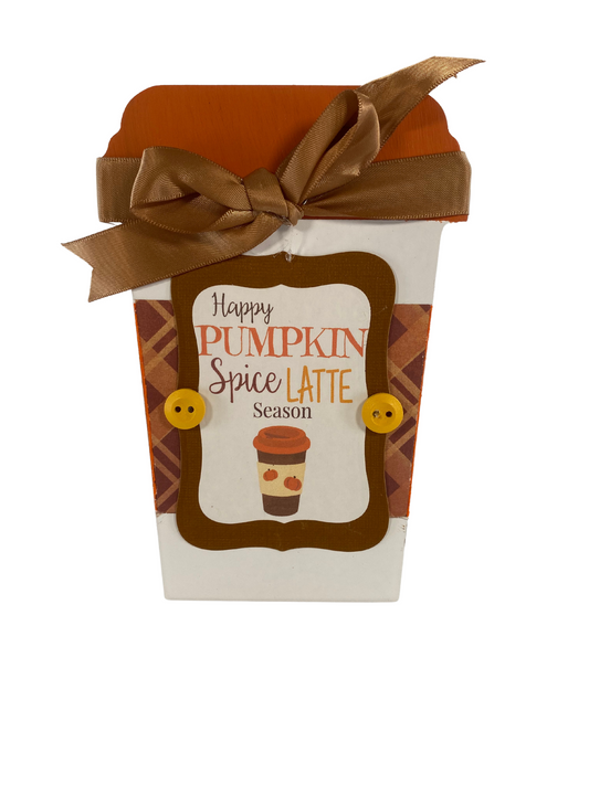 AGD Fall Decor - Pumpkin Latte To Go Coffee Chunky Wood Tabletop Sitter