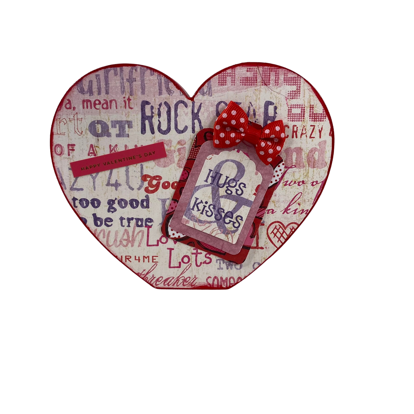 AGD Valentines Decor -  Hugs and Kisses Double-Sided Chunky Heart Sitter