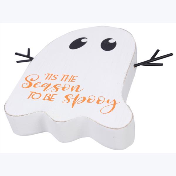 Youngs Halloween Decor - Boo Chunky Wood Friendly Ghost Tier Tray Decor