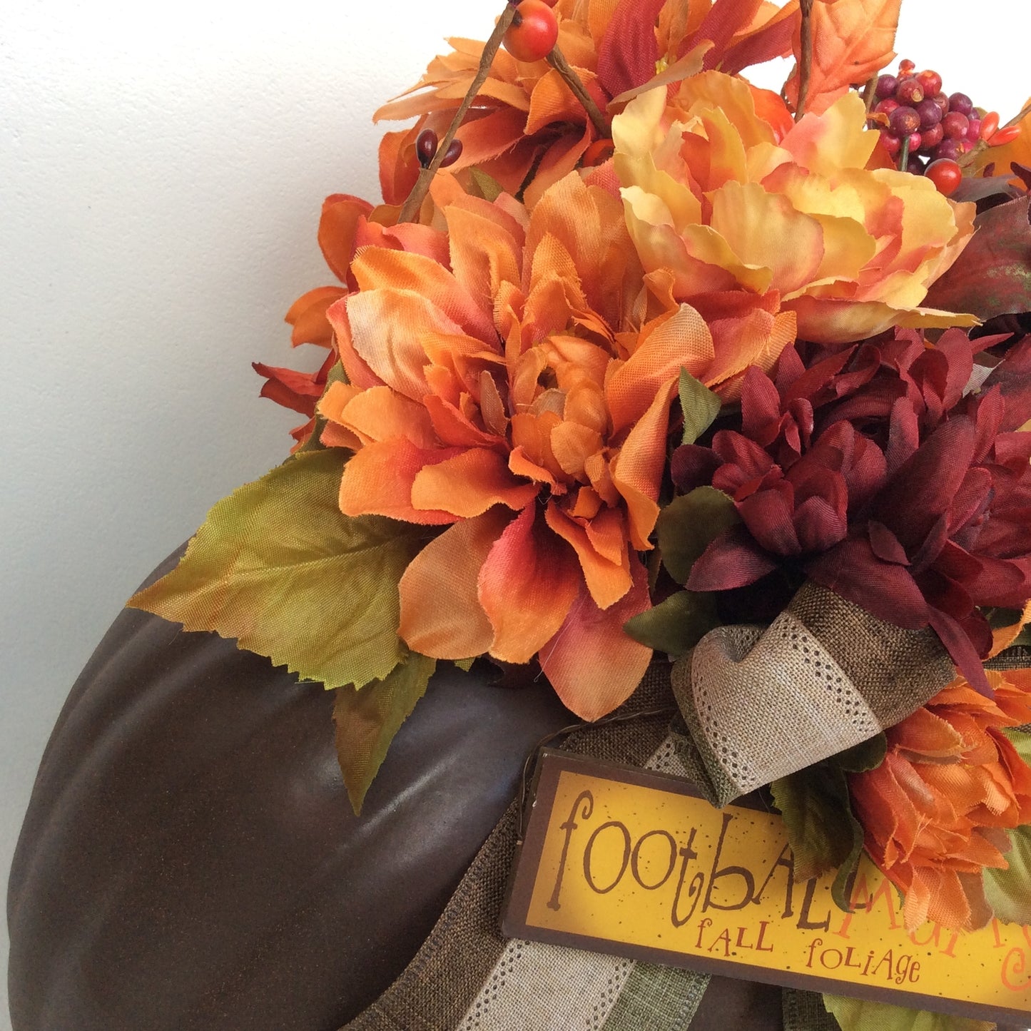AGD Fall Decor - Football Mums Pumpkin Filled Artificial Floral Display