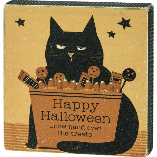 PBK Pet Decor - Happy Halloween Candy Cat Block Sign