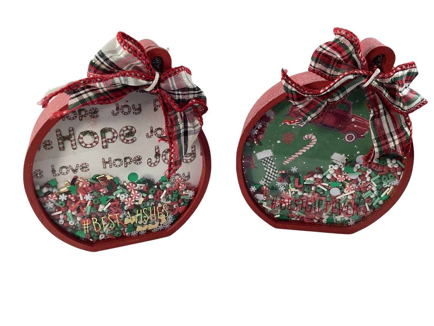 Christmas Decor - Ornament Bulbs Chunky Wood Shaker Sitters 2pc Set