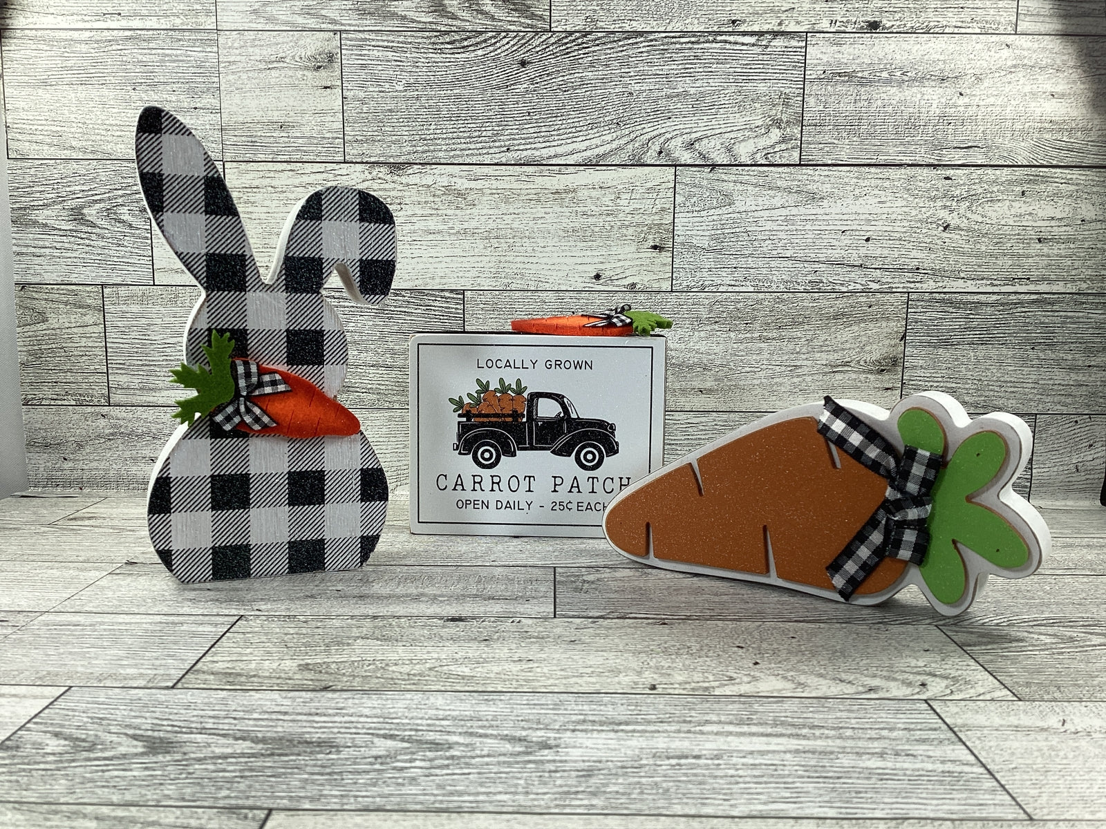 AGD Easter Decor - Chunky MDF Bunny Carrot and Truck Sign Tier Tray 3pc