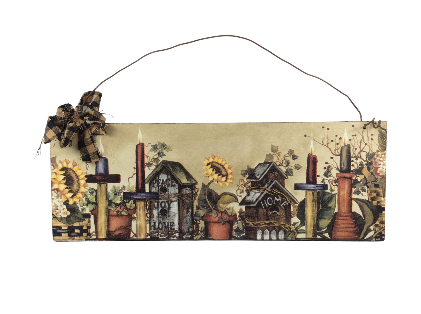 AGD Fall Decor - Prim Sunflower Peace Joy Love Birdhouse Plaque