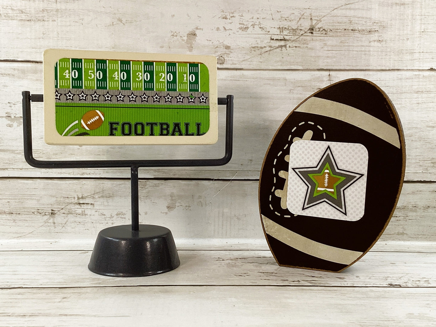 AGD Fall Decor - Football Touchdown Reversible End Zone Sign Tier Tray 2pc Set