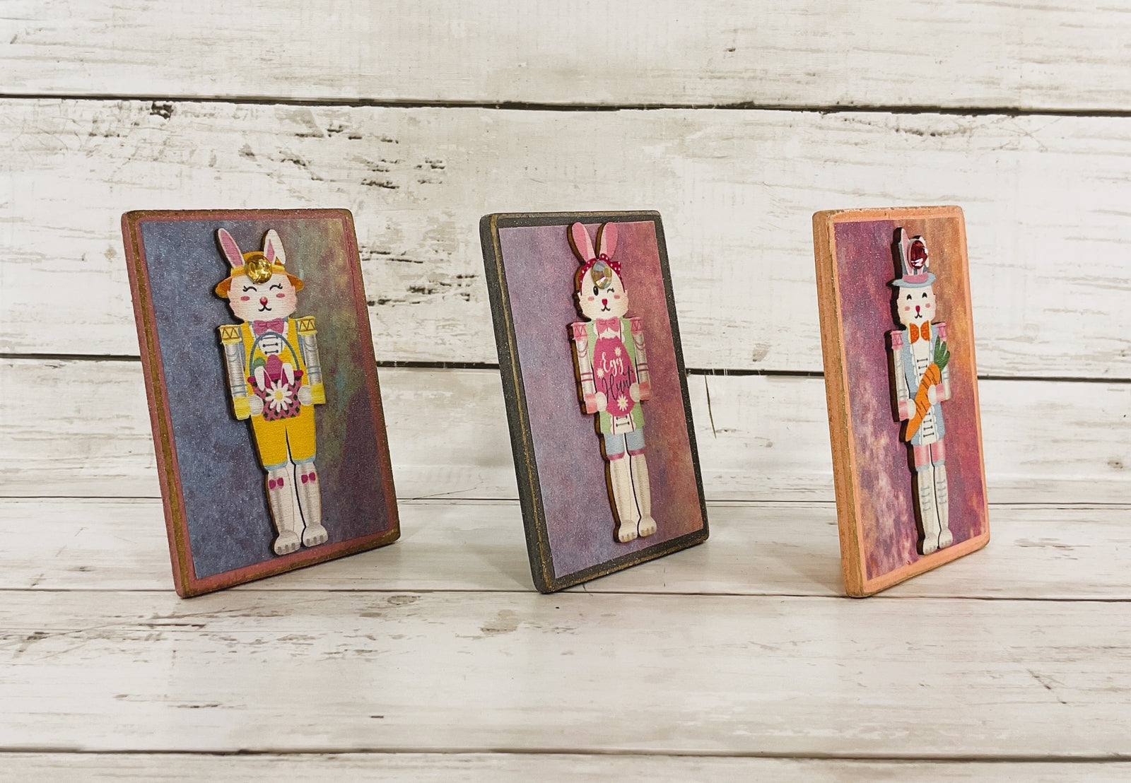 AGD Easter Decor - Bunny Nutcrackers Small Tier Tray Sitter Signs 3pc