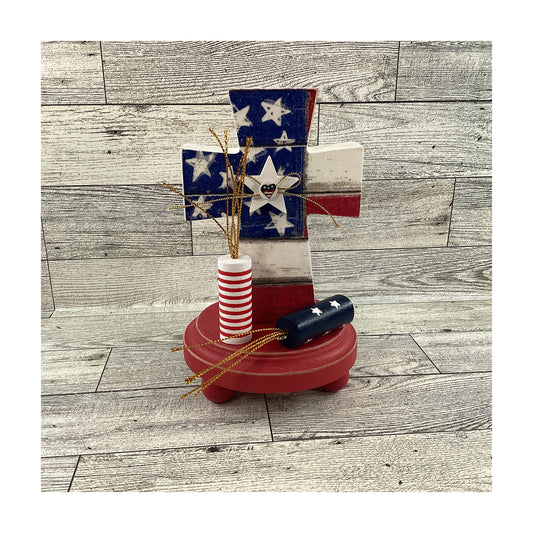 AGD Patriotic Decor - American Flag Decoupage Cross Pedestal Display