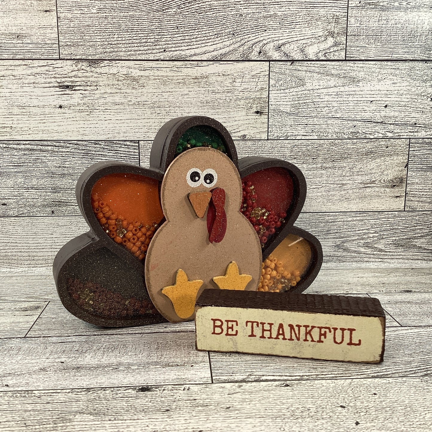 AGD Fall Decor - Be Thankful Turkey Chunky Wood Shaker Sitter 2pc