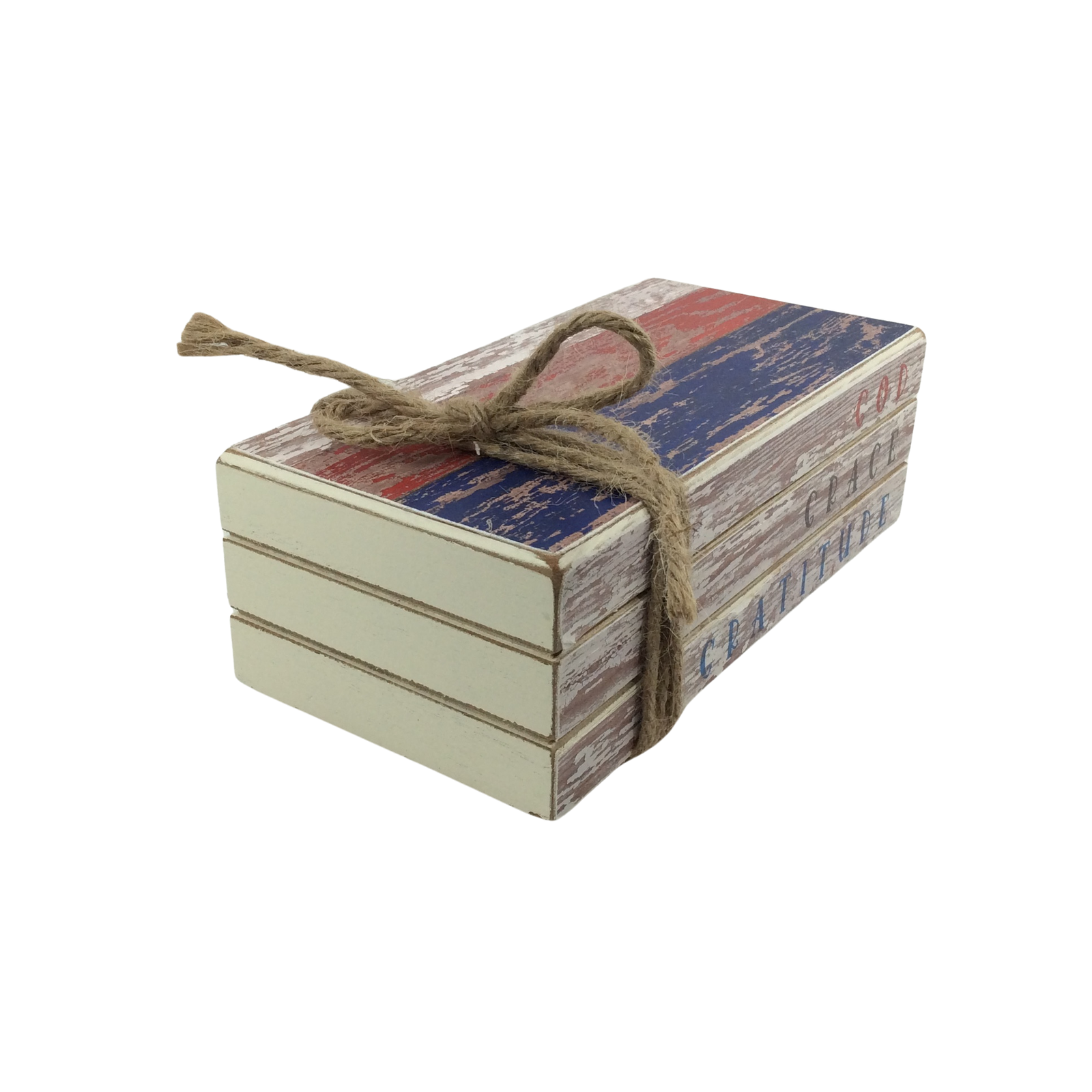 AGD Patriotic Decor - God Grace Gratitude Faux Wood Stacked Books