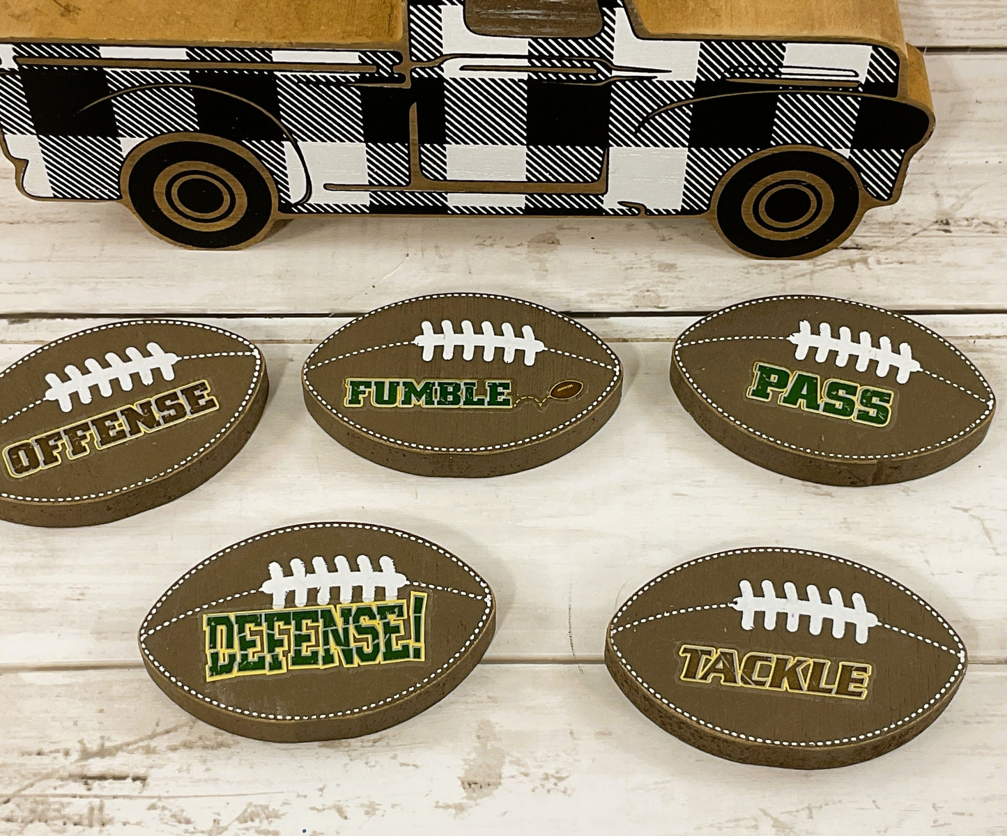 AGD Fall Decor - Chunky Wood Truck Football Theme Tier Tray Decor