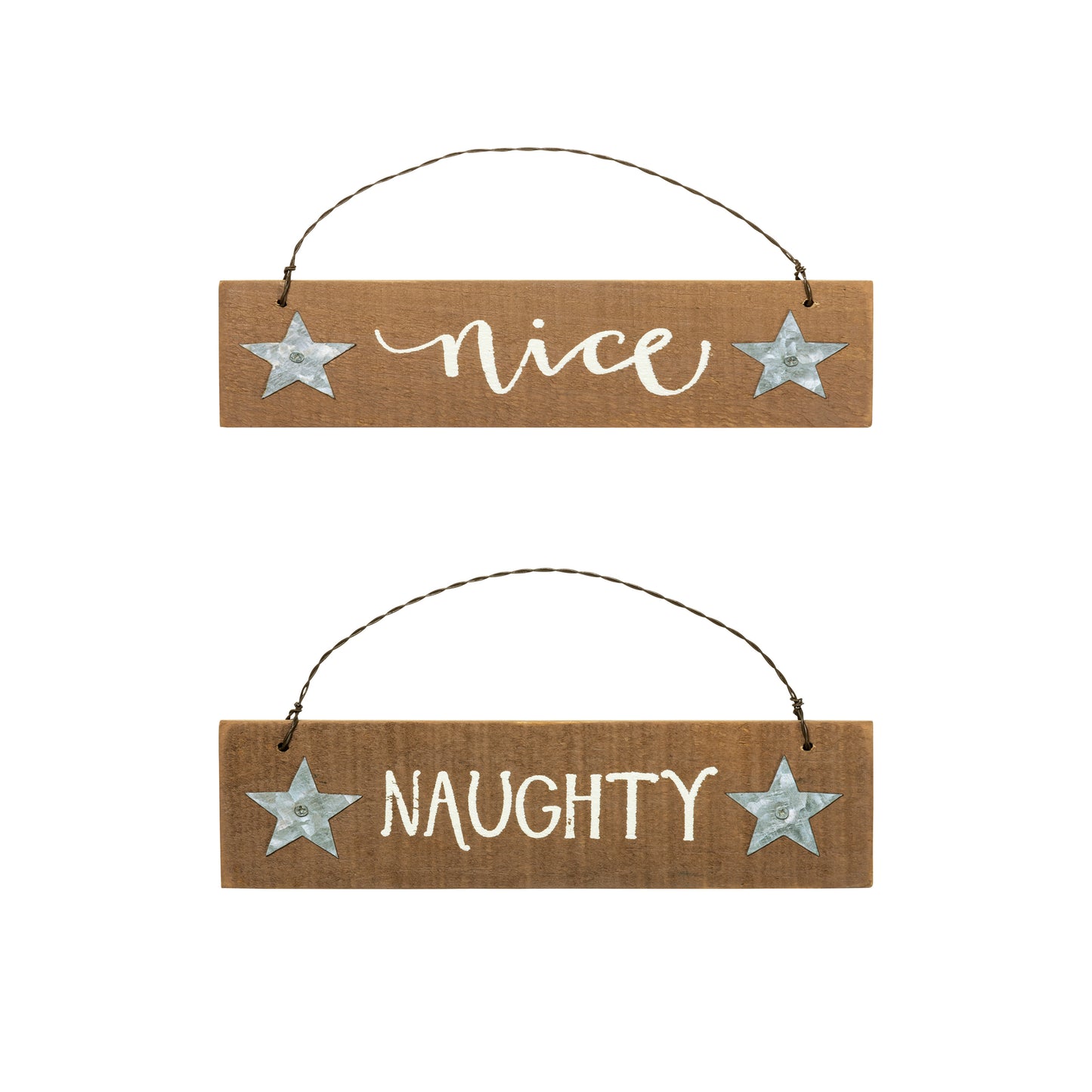 PBK Christmas Decor - Naughty & Nice Wood Small Sign Ornaments 2pc