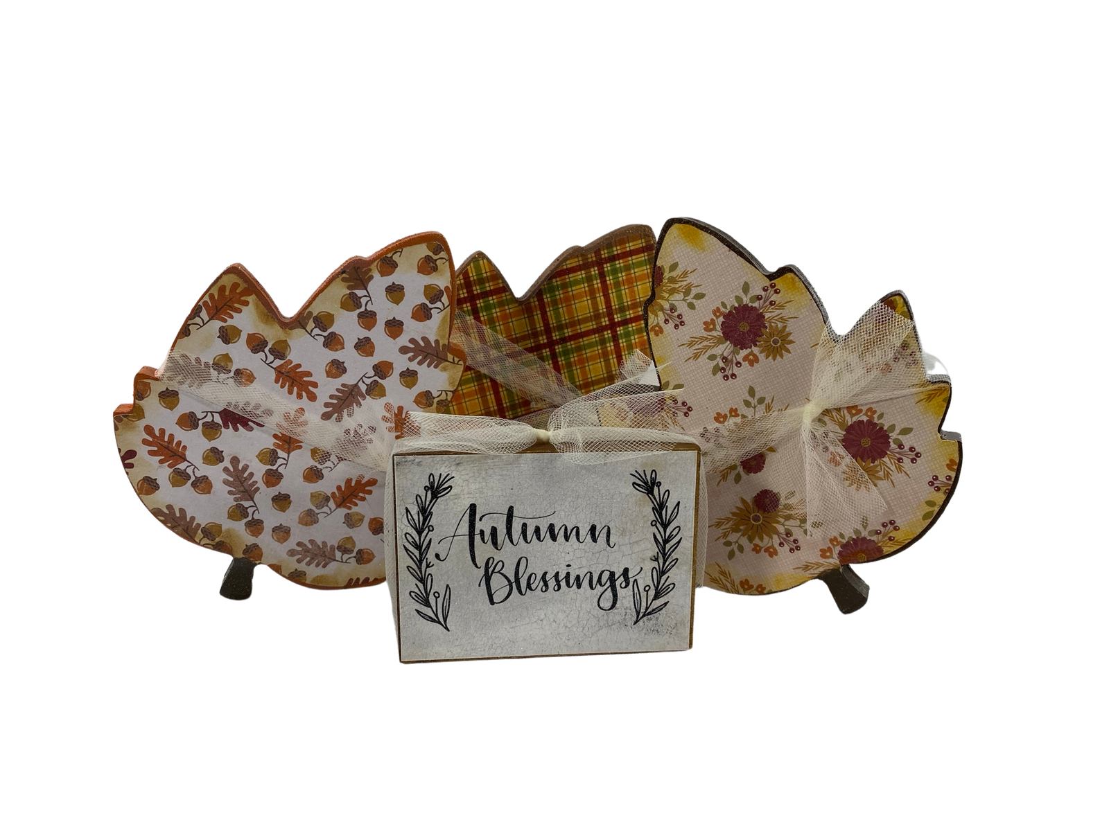 AGD Fall Decor -Reversible Chunky Leaf Leaves Sitters 4pc Set