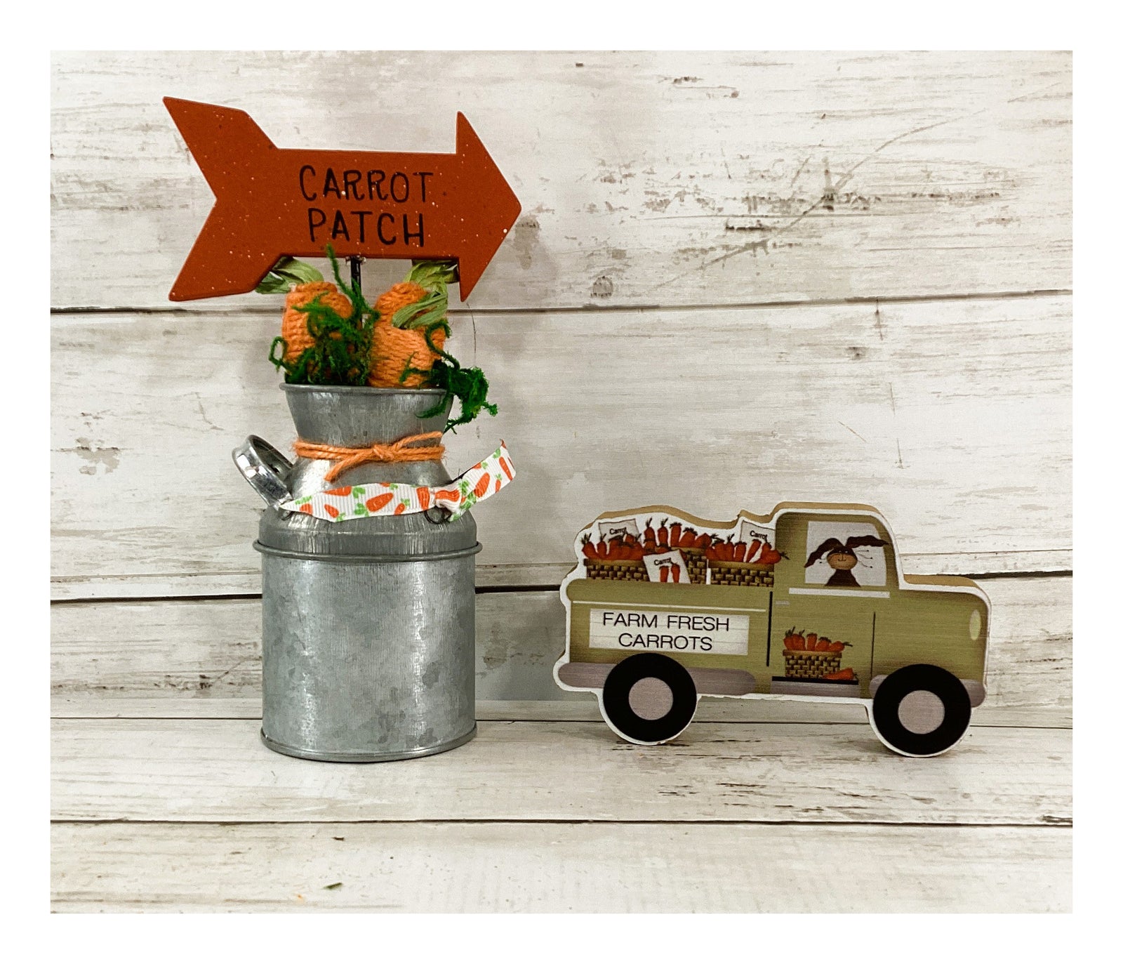 AGD Easter Decor - Milk Can Carrot Patch and Wood Truck 2pc Set