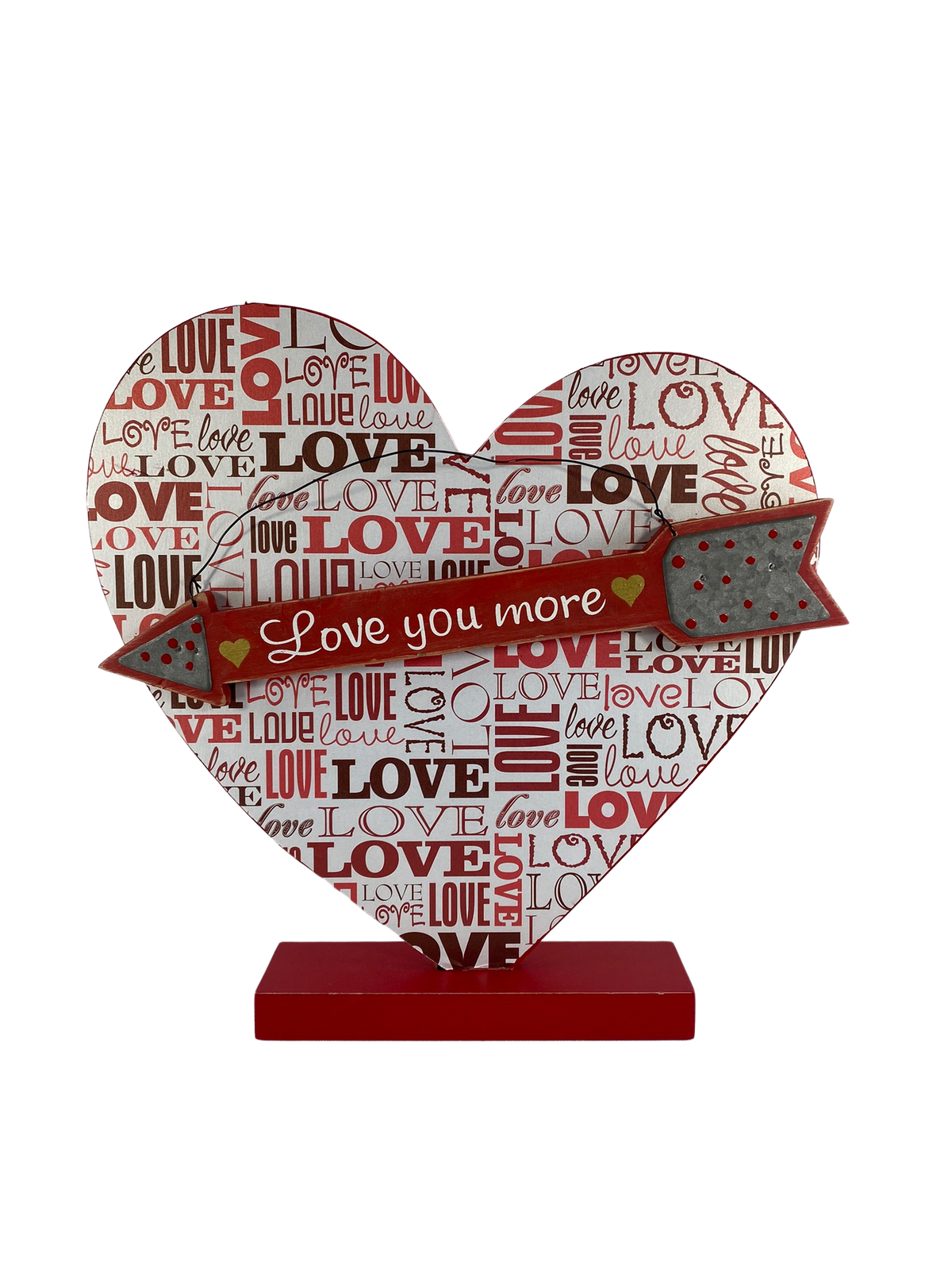 AGD Valentines Decor - Love you More Wood Arrow Reversible Wood Heart