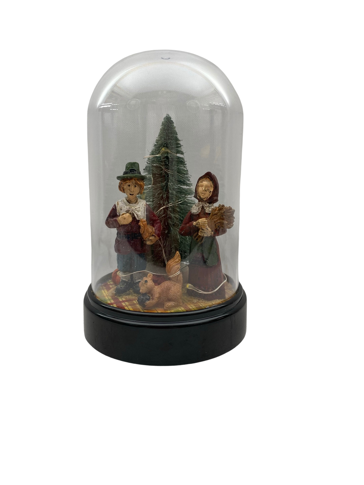Fall Decor - Thanksgiving Pilgrim Plastic Cloche Small Lighted Dome
