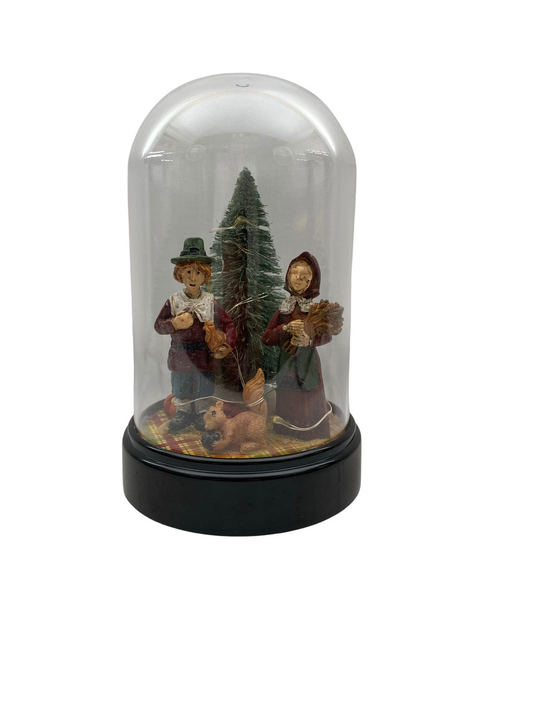 Fall Decor - Thanksgiving Pilgrim Plastic Cloche Small Lighted Dome