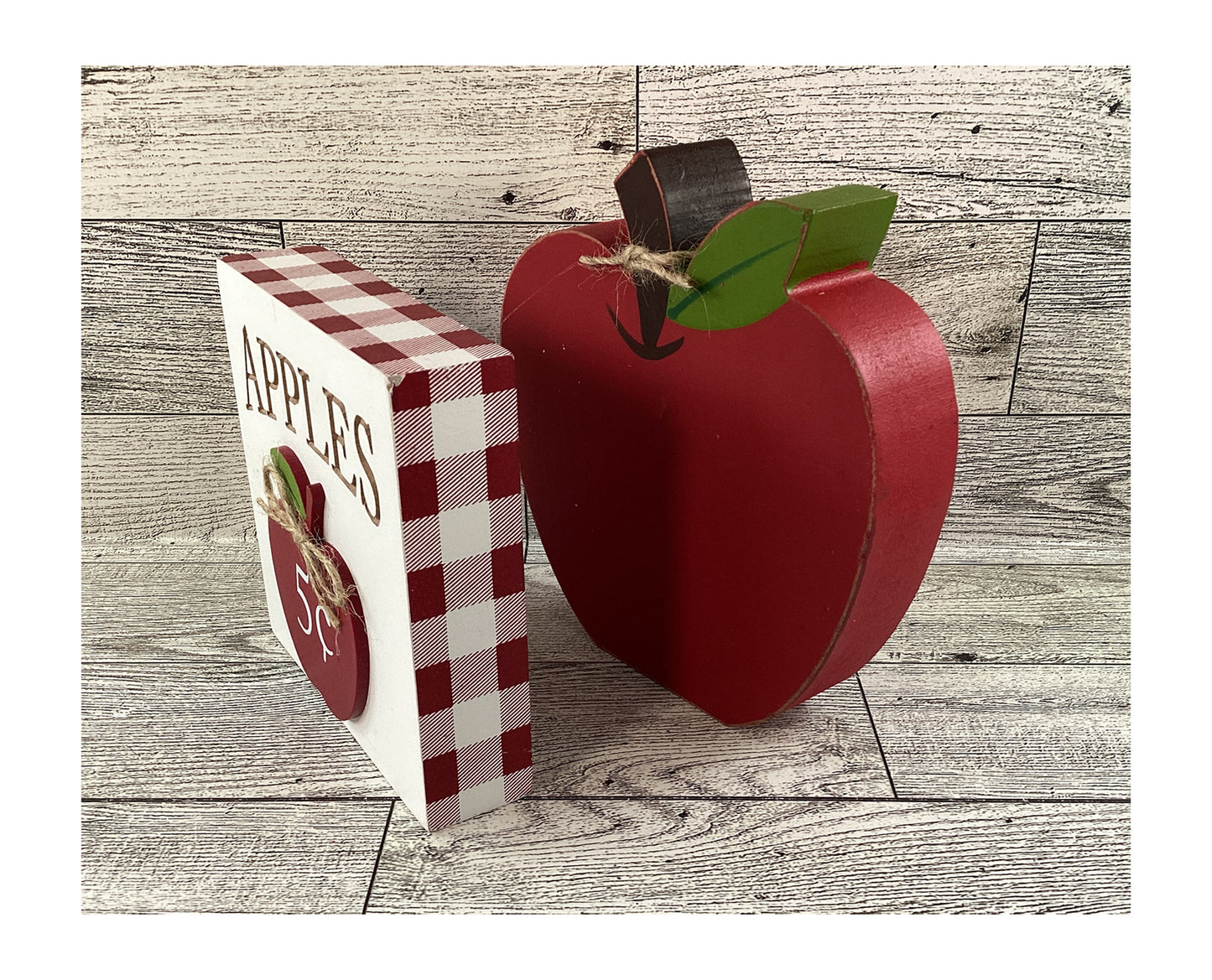 AGD Fall Decor -  Apples 5 Cents Sign Chunky Wood Apple Tier Tray Bundle