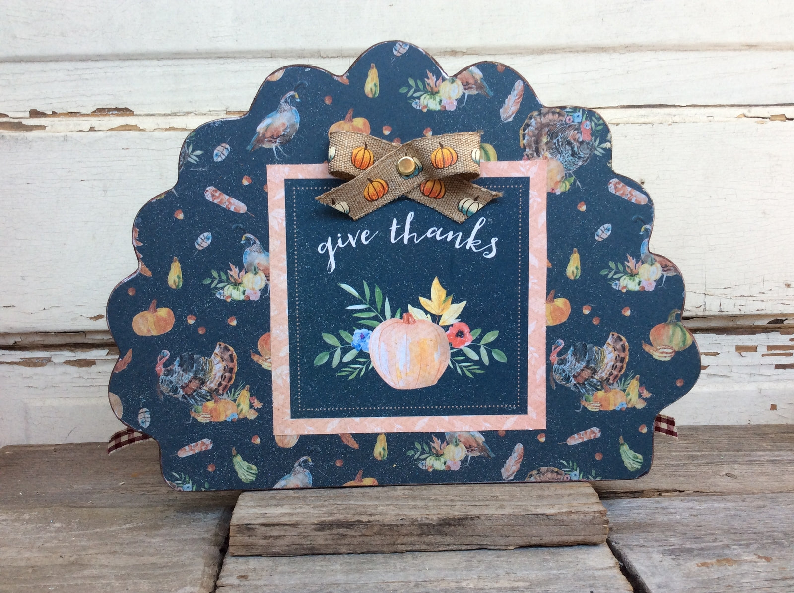 AGD Fall Decor -  Reversible Harvest Give Thanks Chunky Wood Sign