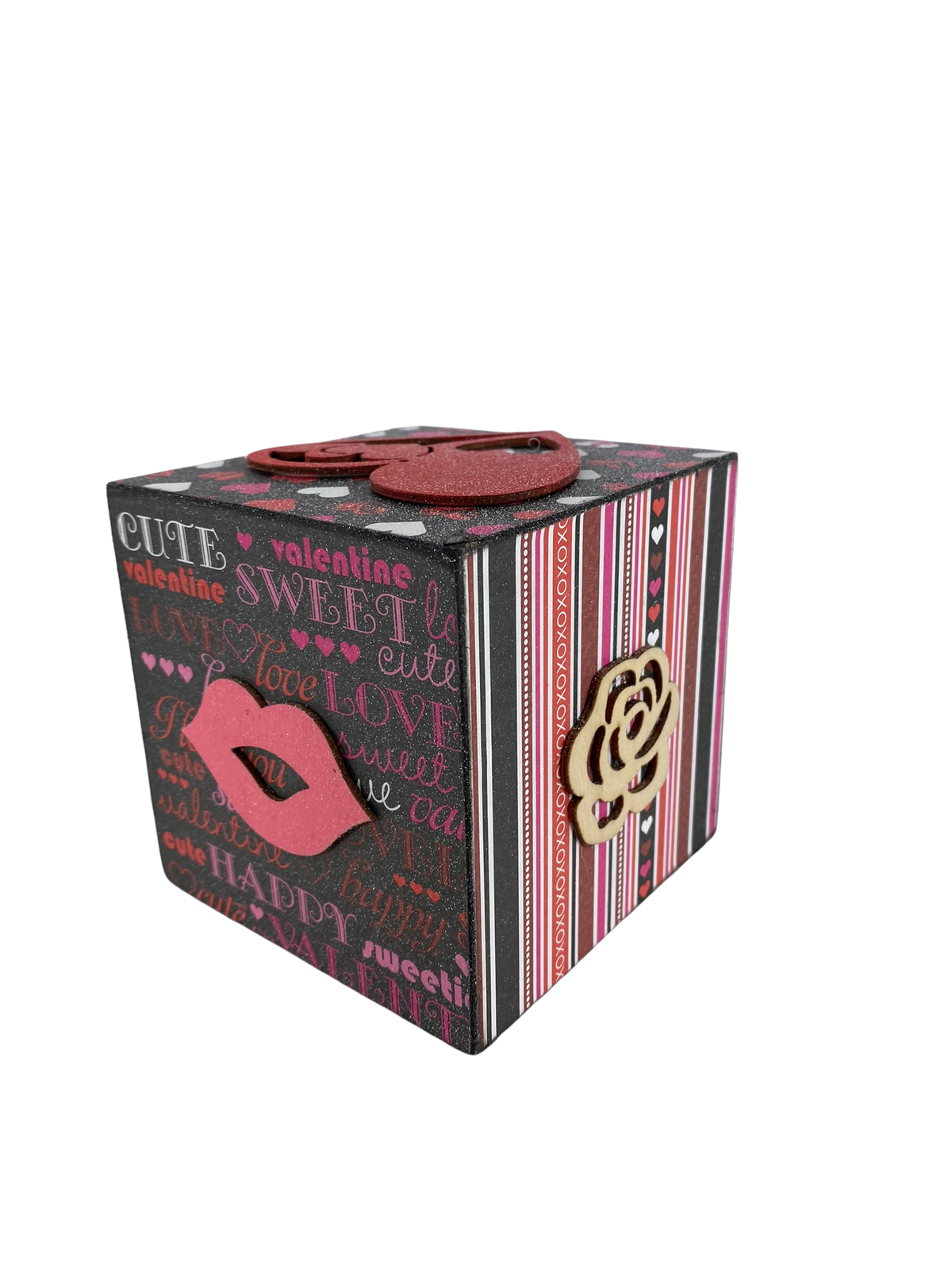 AGD Valentines Decor - Pink White Black Red Love Heart Icons Wood Block