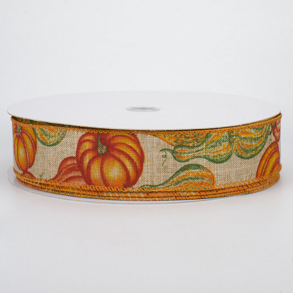 CO Fall Craft Supply - Pumpkin Gourds Natural Linen Ribbon 1.5-inch 50yd Roll