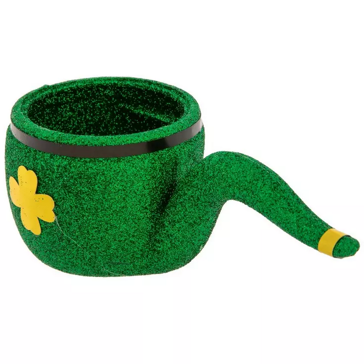 HL St Patrick's Craft Supply - Plastic Green Glitter Leprechaun Pipe