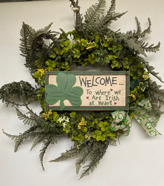 AGD St Patricks Decor - Welcome Irish Heart Grapevine Wreath